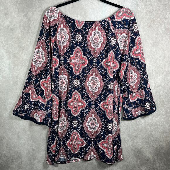 Adele & May Blouse Womens 3X Blue Red Floral Tunic 3/4 Sleeves Casual Boho - Picture 5 of 10